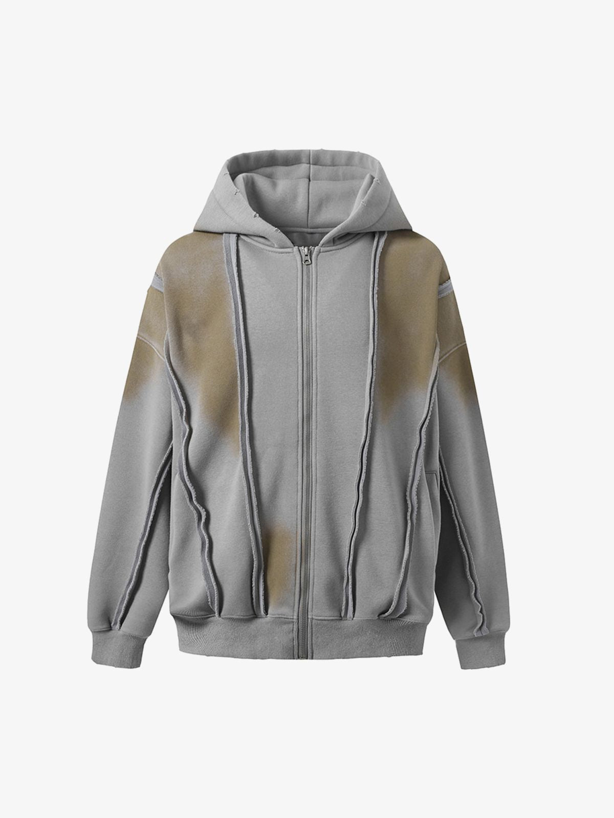 Thesupermade Distressed Patchwork Velvet Cardigan Hooded Sweatshirt 