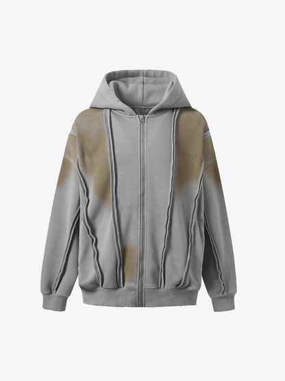 Thesupermade Distressed Patchwork Velvet Cardigan Hooded Sweatshirt 