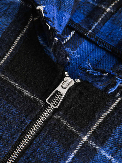 Thesupermade Plaid Brushed Cardigan Hooded Shirt 