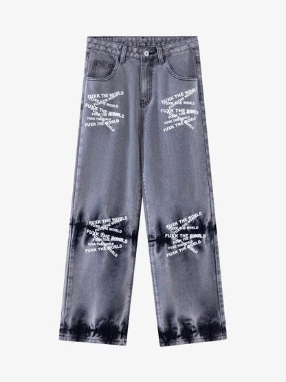 Niche Design Letter Embroidered Tie-dye Gradient Jeans 