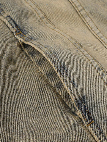 Washed Vintage Letter Print Denim Jacket 