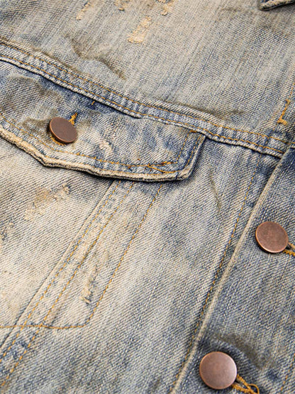 Mud-dyed Distressed Rhinestone Denim Jacket - 2336 