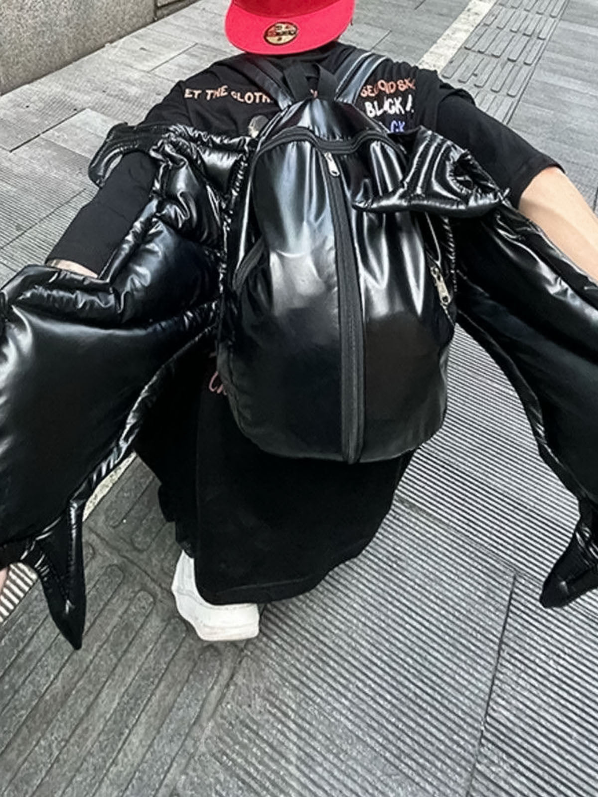 PU Leather Bat Wing Double Zipper Backpack 