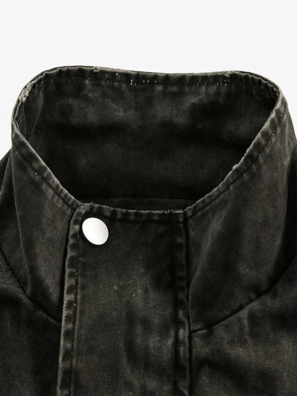 Retro Washed Distressed Multi-Pocket Work Jacket 