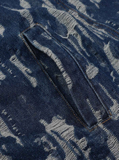 Thesupermade Embroidered Washed Denim Hoodie 