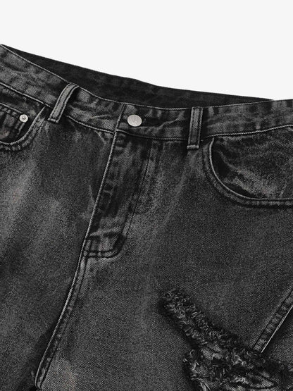 Thesupermade Raw Edge Patch Straight Jeans 