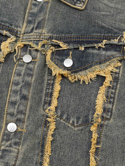 Thesupermade Raw Edge Distressed Denim Jacket 
