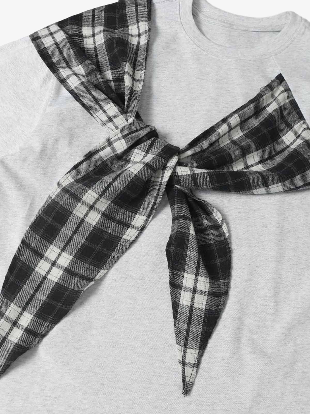 Plaid Scarf Crew Neck T-Shirt 