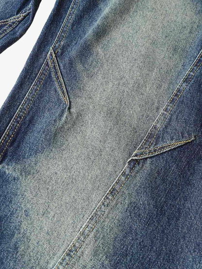 Washed Distressed Deconstructed Pleated Scimitar Jorts 