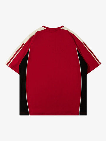 Color-Blocked Strip Racing T-shirt - 2076 