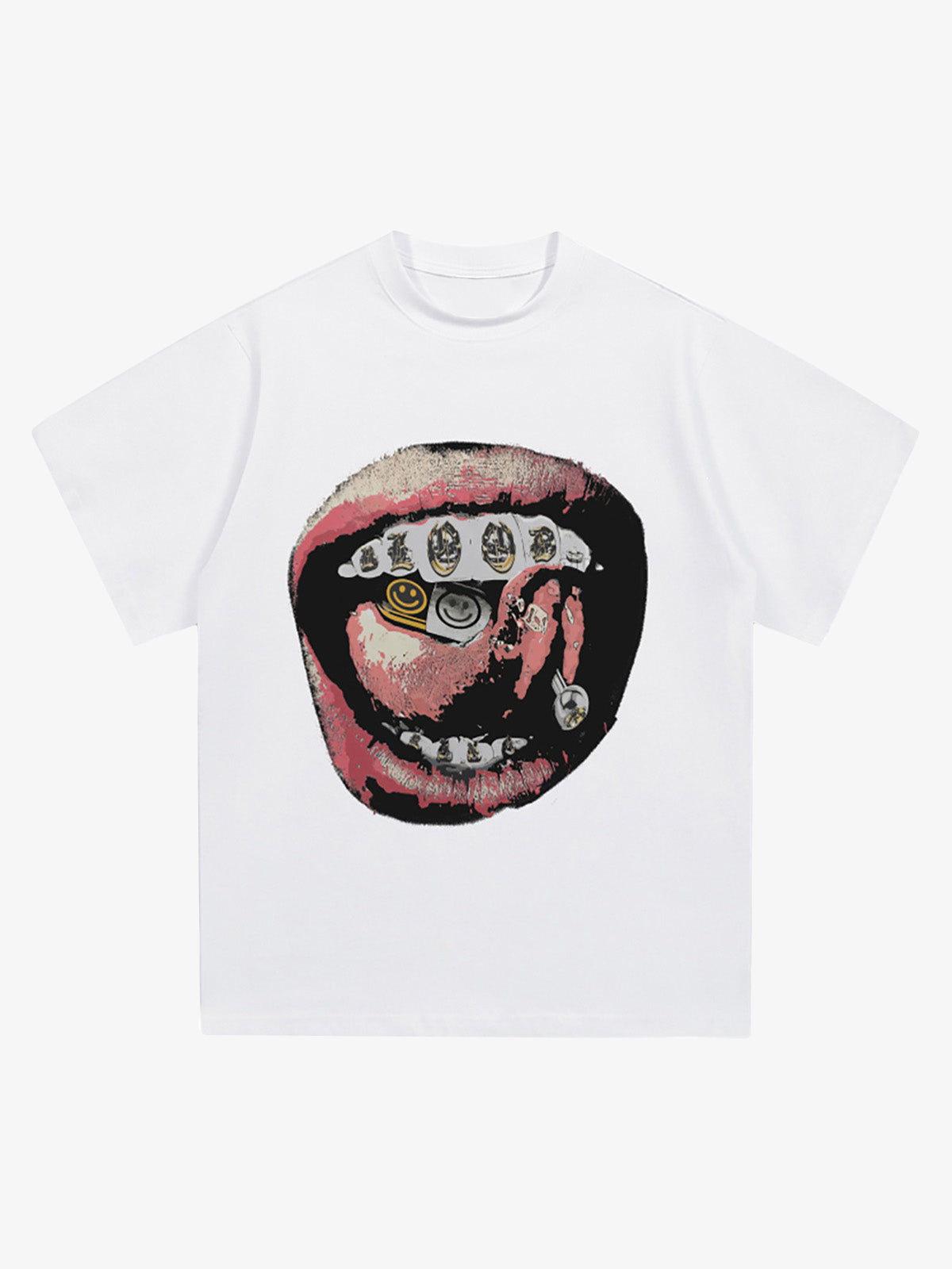 Street Retro Washed Lip Print T-shirt 