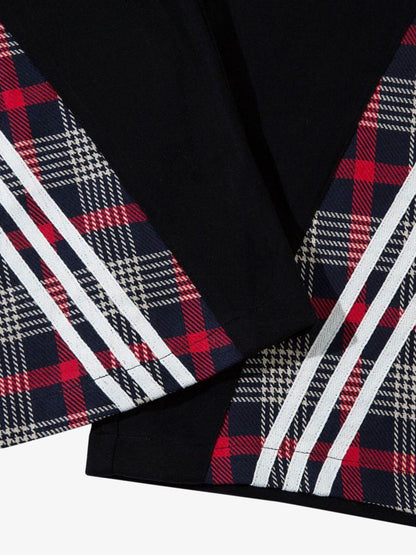 Thesupermade Drawstring Slash Plaid Stitching Straight Pants 