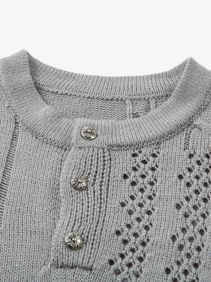 Openwork Knit Short-Sleeve Sweater 