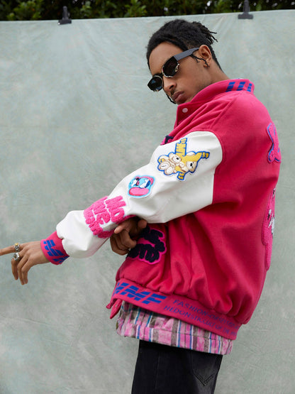 Thesupermade Pink Terry Patch Embroidered Hip Hop Baseball Jersey - 1965 