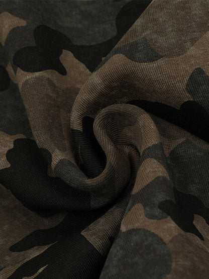 Hotfix Rhinestones Camouflage Fur Hooded Fleece Jacket - 2357 