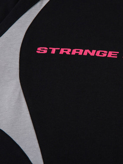 Retro Color-Blocked Deconstructed Stitching Racing T-shirt 
