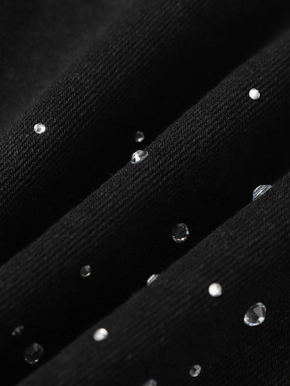 Retro Washed Rhinestone Raw Edge Denim Shorts - 2419 