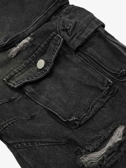 Thesupermade Washed Multi-pocket Work Cargo Jeans - 1830 