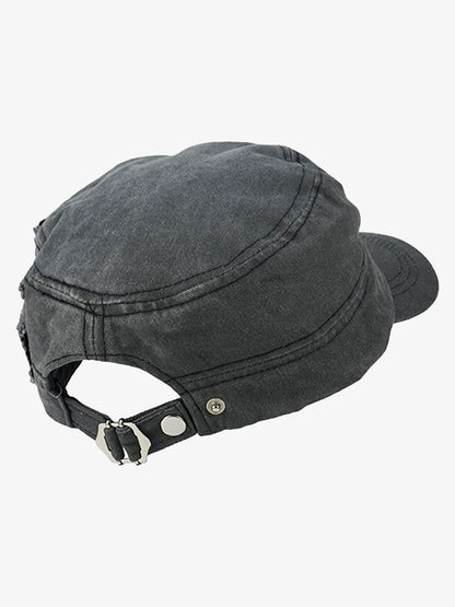 Washed Rivet Zipper Flat Top Cap 