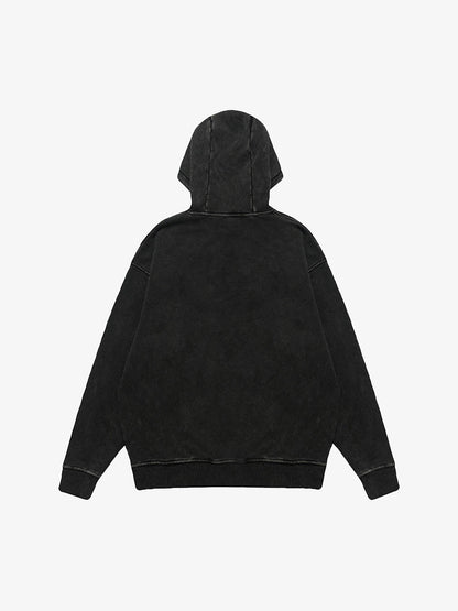 Heavy Washed Letter Portrait Print Fleece Hoodie 