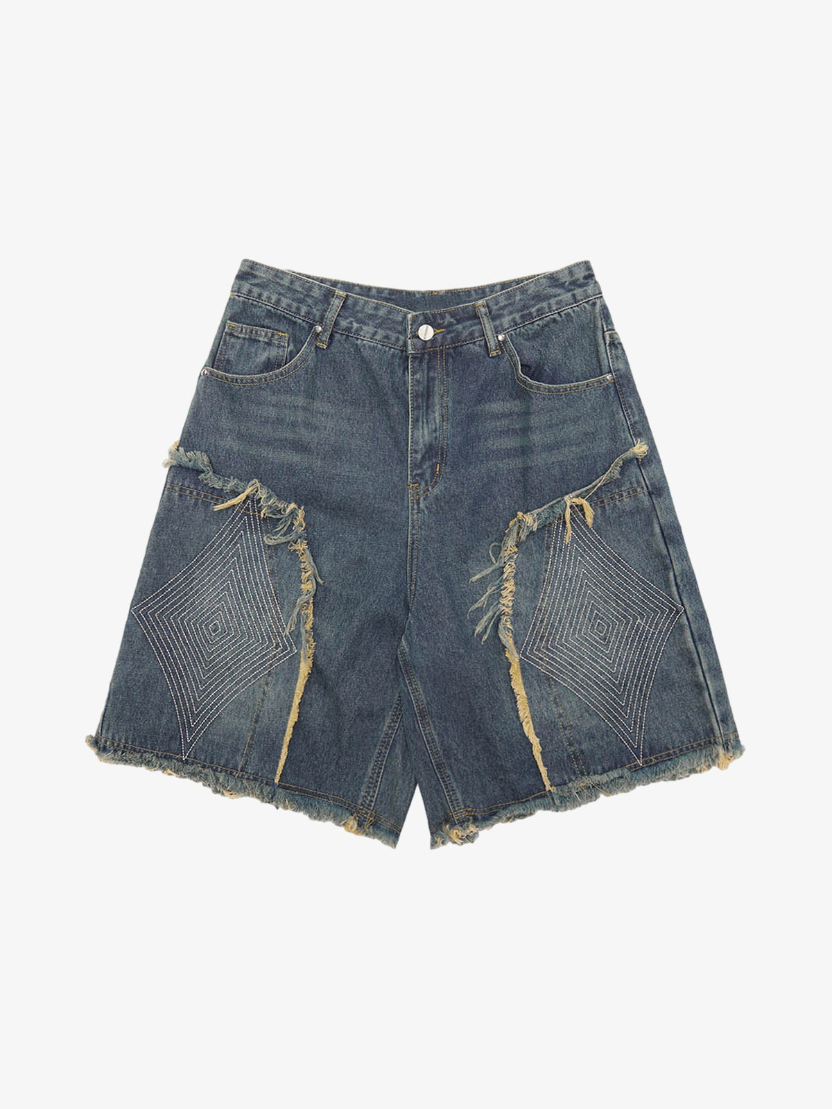 Thesupermade Retro Stitching Diamonds Embroidery Shorts 