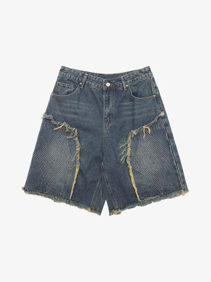 Thesupermade Retro Stitching Diamonds Embroidery Shorts 