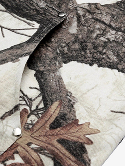 Thesupermade Retro Branches & Fallen Leaves Print Workwear Set 