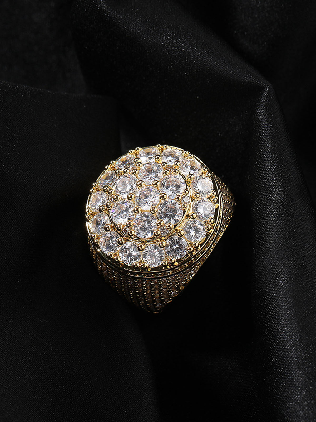 Floral Hotfix Rhinestone Copper Ring 