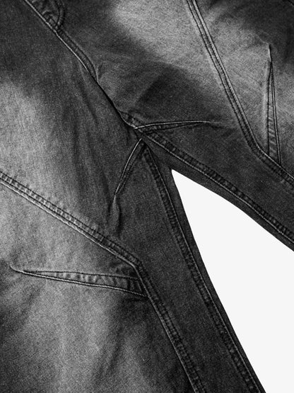Washed Distressed Deconstructed Split Drawstring Jeans 