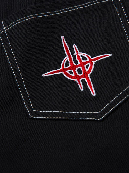 Contrast Flame Embroidered Baggy Jeans - 2364 