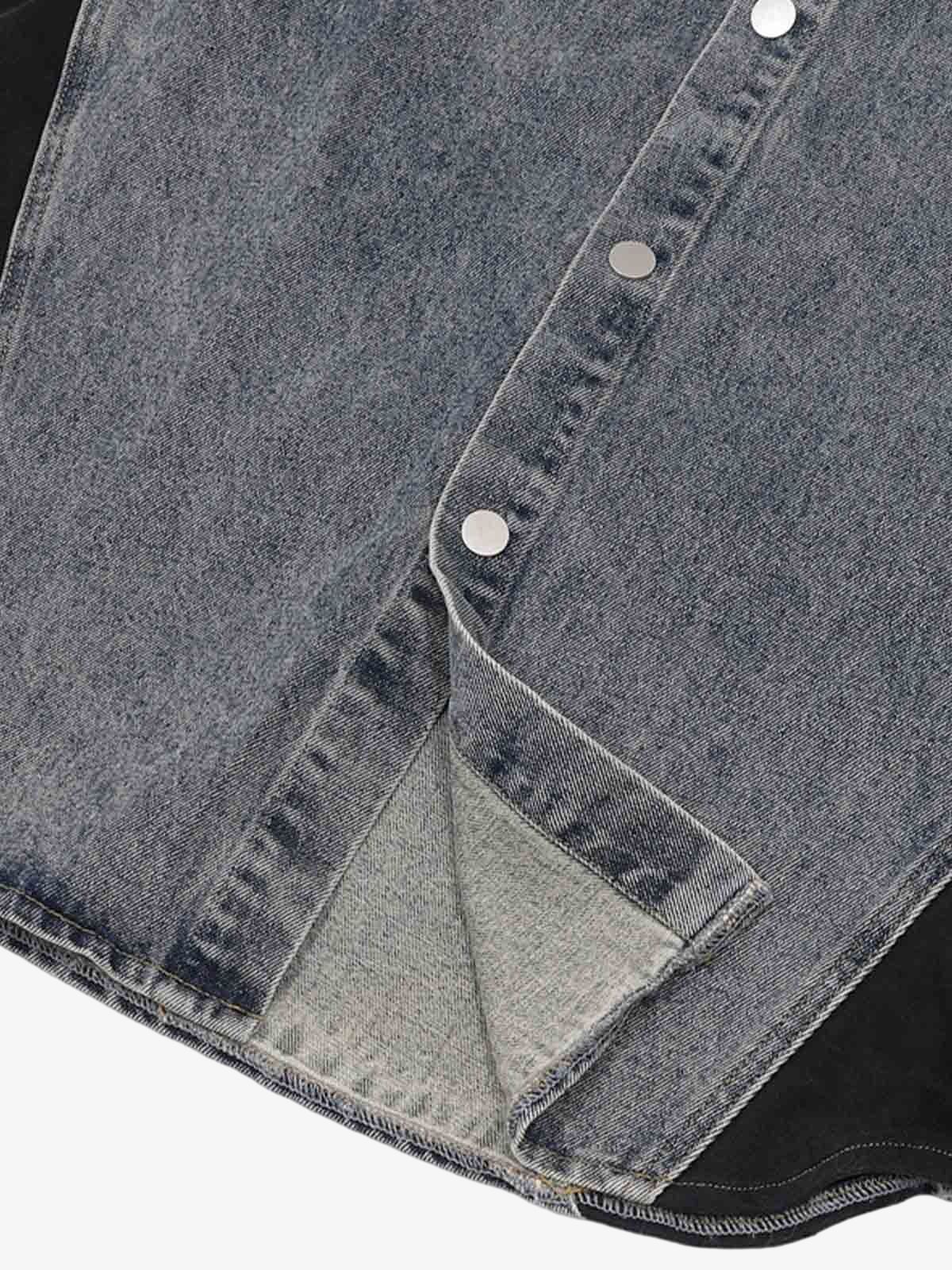 Deconstructed Patchwork Short-Sleeve Cropped Denim Set 
