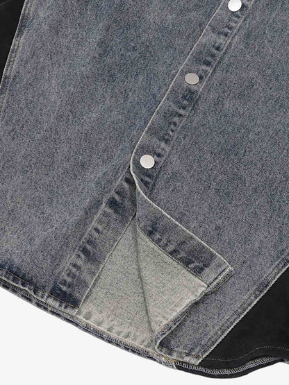 Deconstructed Patchwork Short-Sleeve Cropped Denim Set 