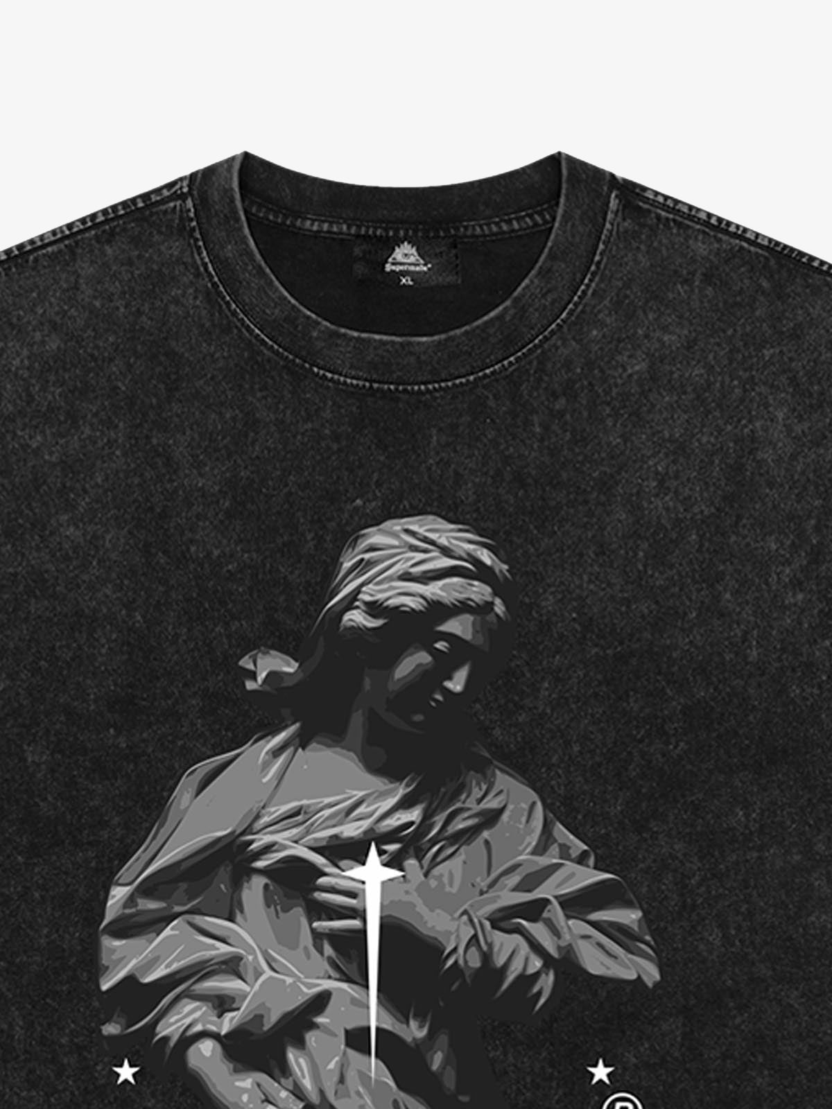 Original Virgin Mary Sculpture Star Print T-Shirt 
