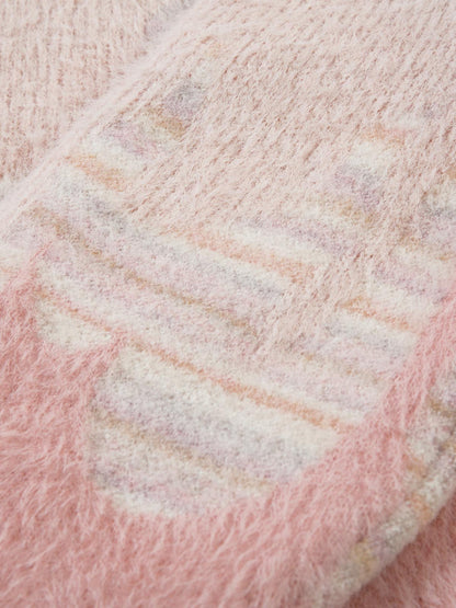 Thesupermade Flame Embroidery Fuzzy Zipper Sweater 
