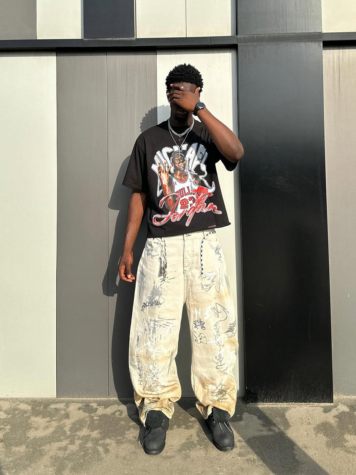 国内で当店のみ Supermade - GRAFFITI NEWSPAPER BAGGY JEANS 国内で当店のみ Supermade - Hand-painted Graffiti Baggy Jeans