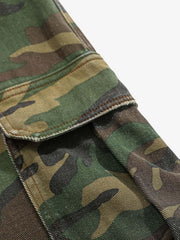 Woven Ripped Camouflage Cargo Baggy Pants - 2410 