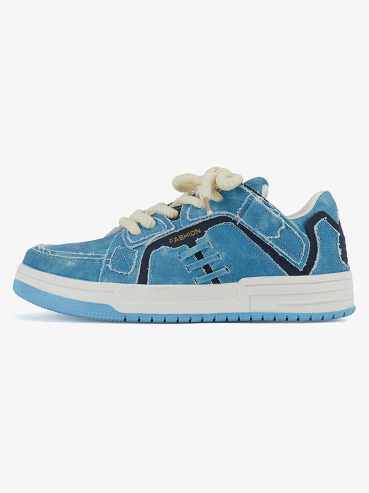 Shredded Denim Patchwork Sneakers 