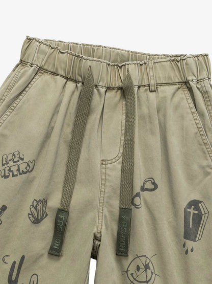 Graphic Print Drawstring Shorts 