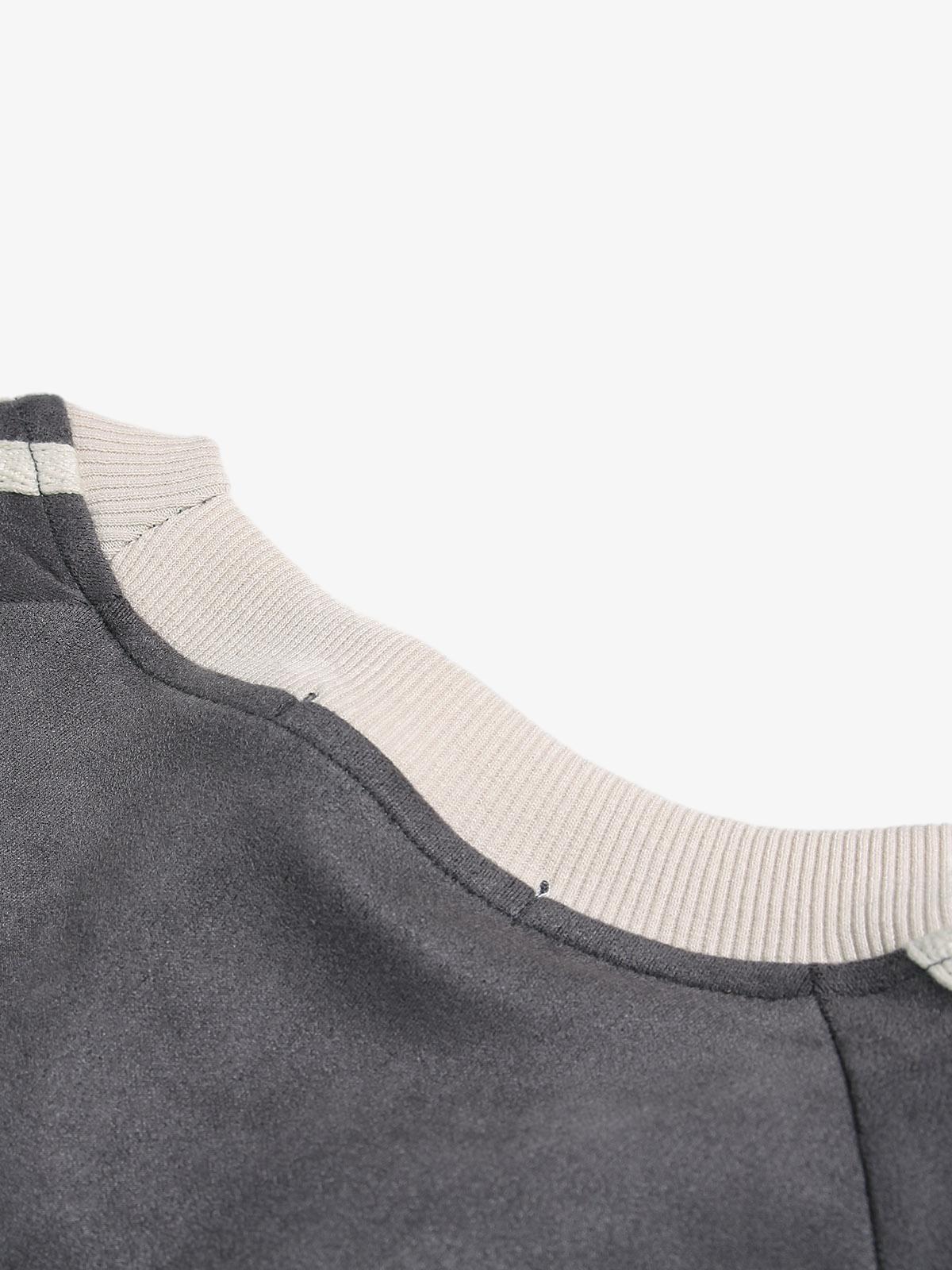 Suede Contrast Color Spliced Letter Embroidery Oversize T-shirt 