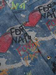 Tie-Dye Denim Graffiti Polo T-Shirt 