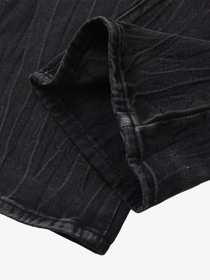 Washed Distressed Straight Jeans 