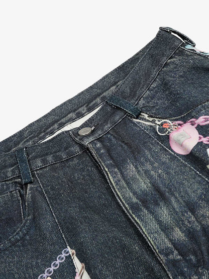 Embellished Chain Denim Shorts 