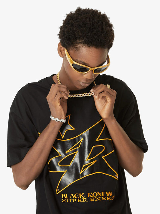 Thesupermade Leather Studded Creative Star Street Rap T-shirt 
