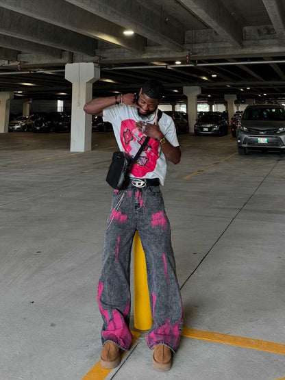 Thesupermade Graffiti Distressed Washed Baggy Jeans - 1886 