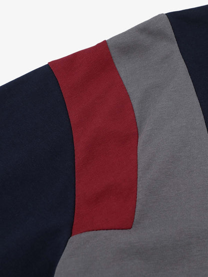 Retro Contrast Color Stitching Embroidered Letter Jersey T-shirt 