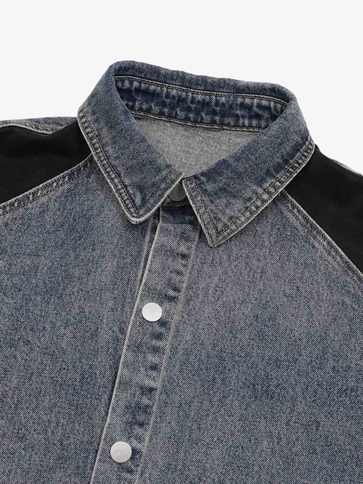 Deconstructed Patchwork Short-Sleeve Cropped Denim Set 