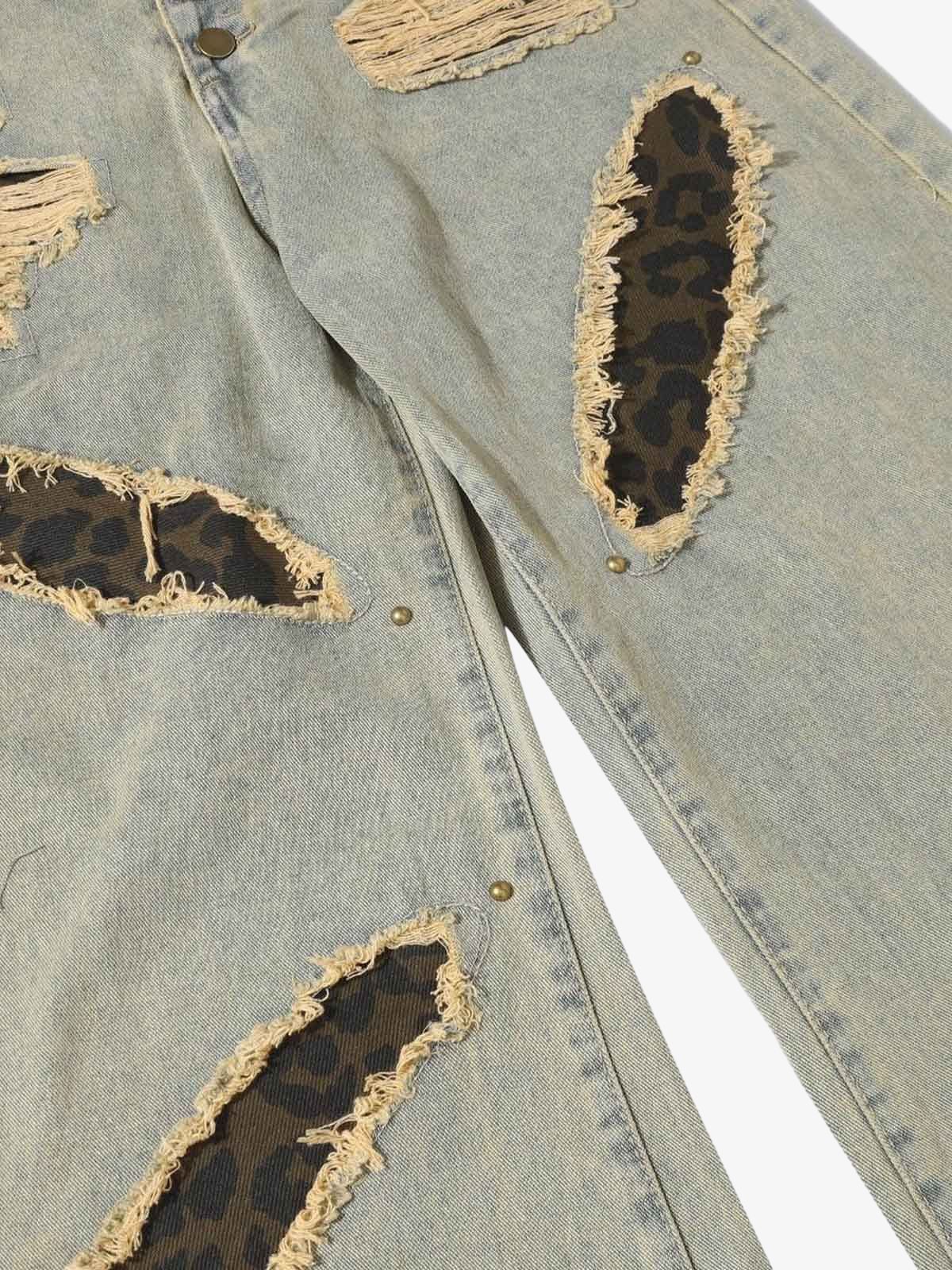 Distressed Raw Edge Patch Jeans 