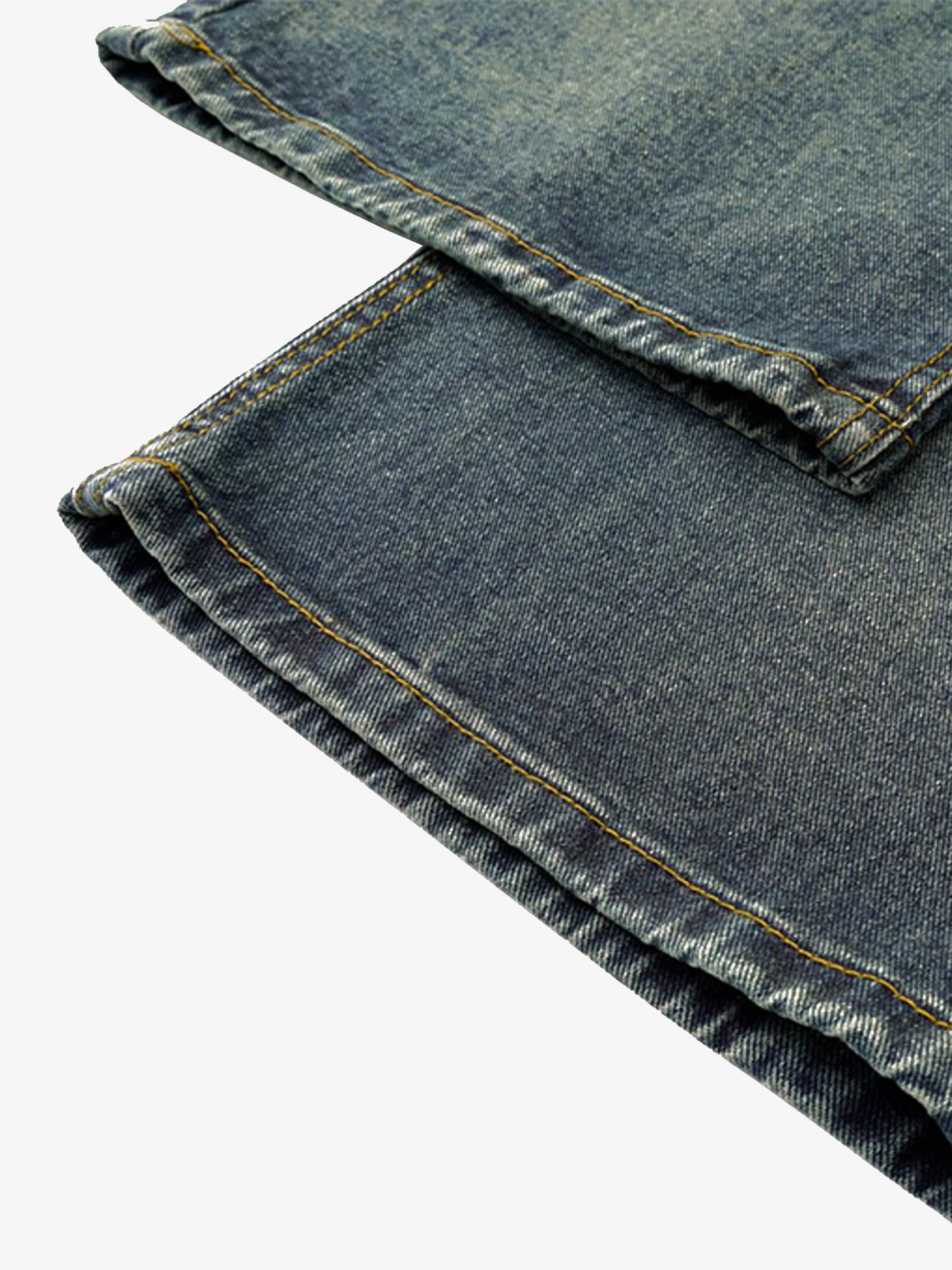 Thesupermade Washed Distressed Waistband Straight Jeans 