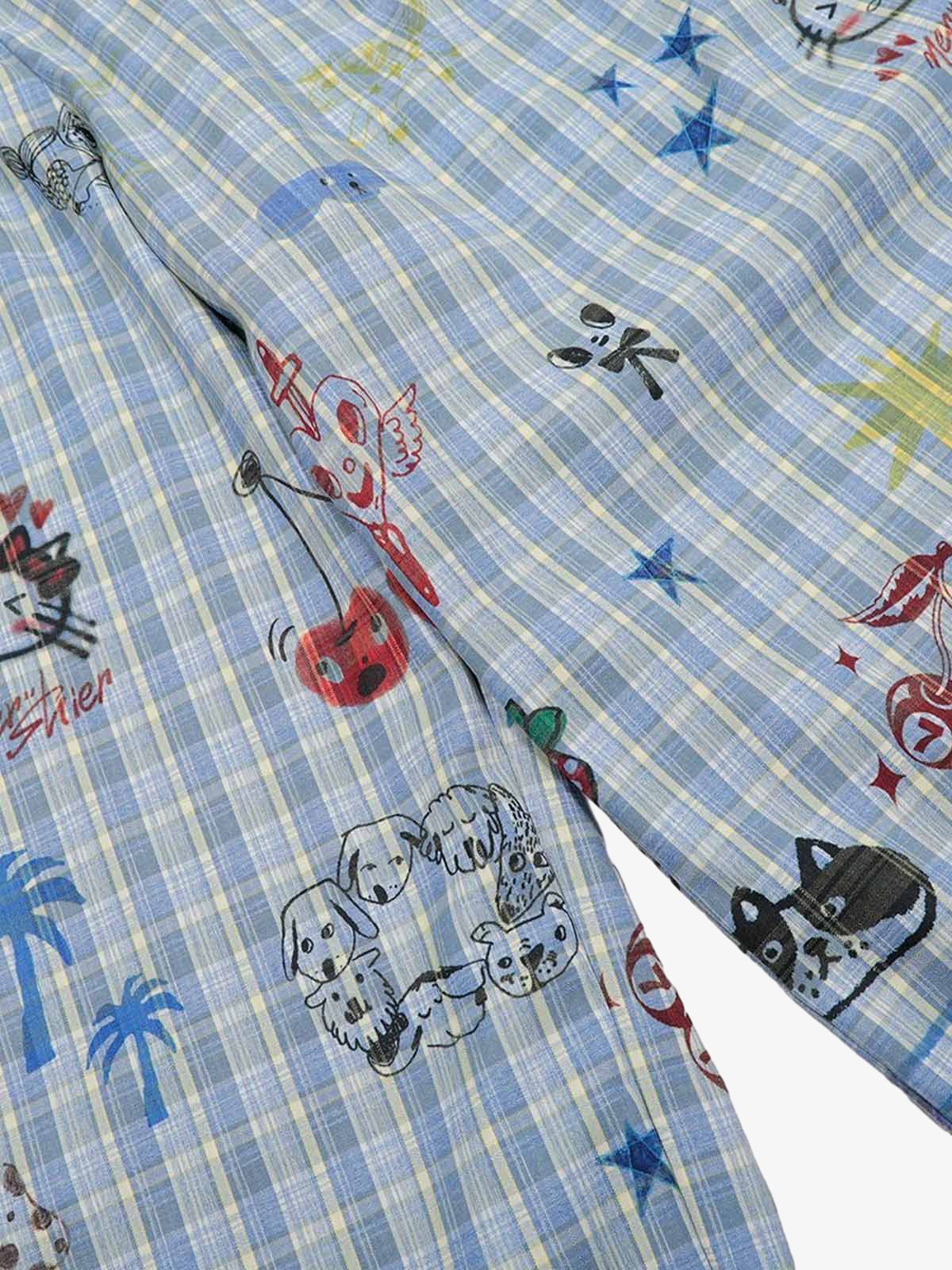 Fun Floral and Fruit Prints Plaid Pants 