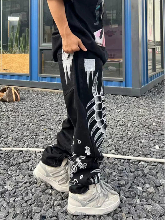 Thesupermade Skull Centipede Print Casual Pants 